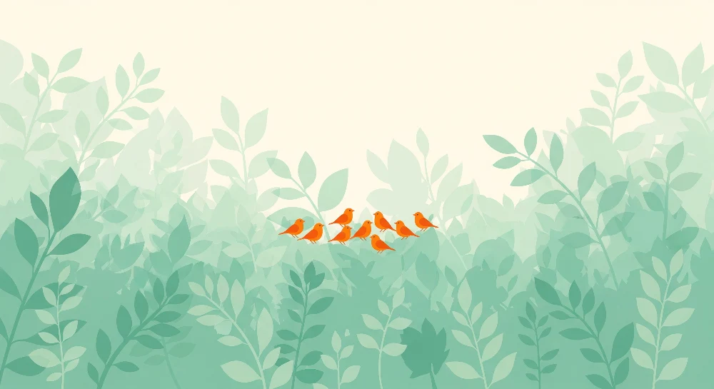 Papel de parede crianç | Laranja pássaros em vegetação suave e calmante