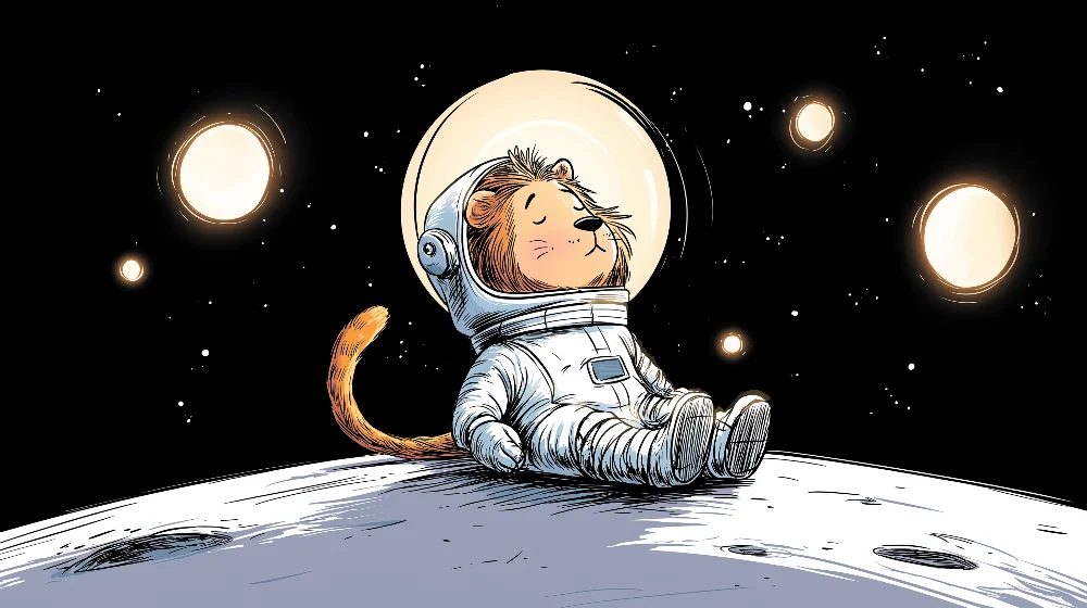 Papel de parede crianç | Leão astronauta flutuando no espaço