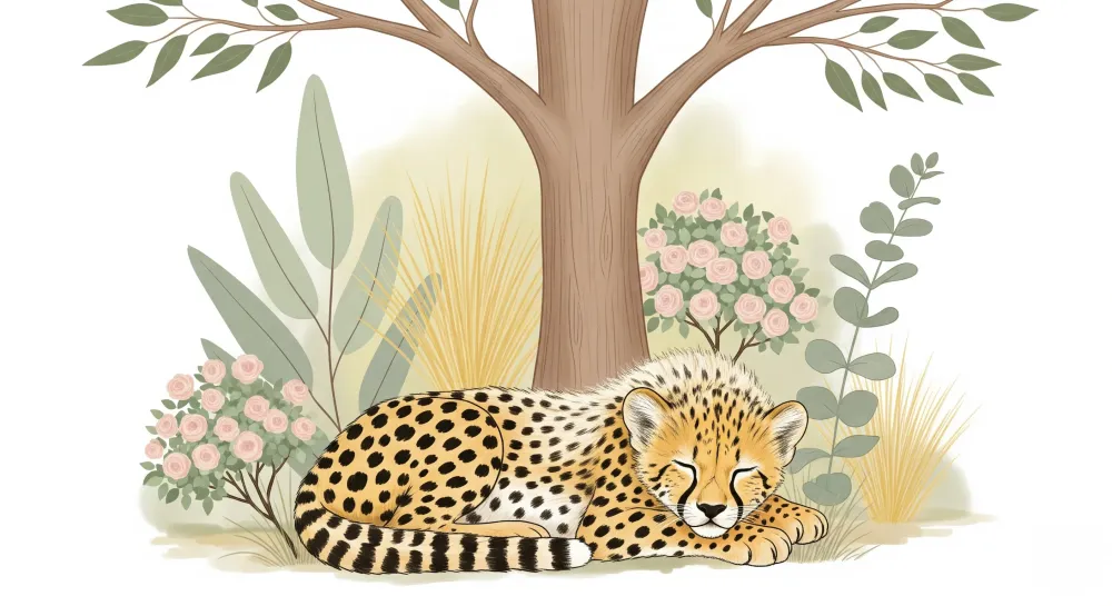 Papel de parede crianç | Leopardo adormecido no meio de uma natureza pacífica