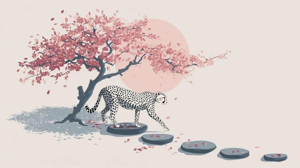 Papel de parede crianç | Leopardo andar sob uma cerejeira em flor