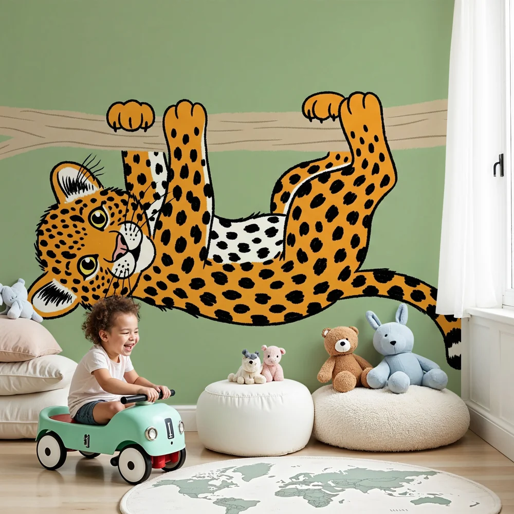 Papel de parede crianç | Leopardo jogar na selva