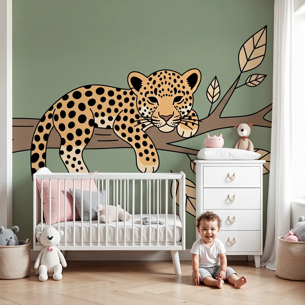 Papel de parede crianç | Leopardo tranquilo em um galho