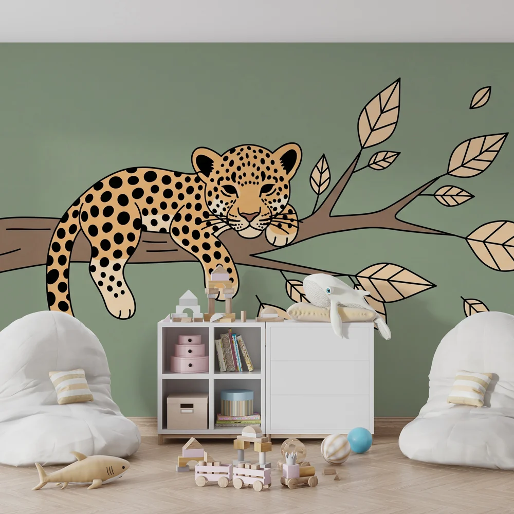 Papel de parede crianç | Leopardo tranquilo em um galho