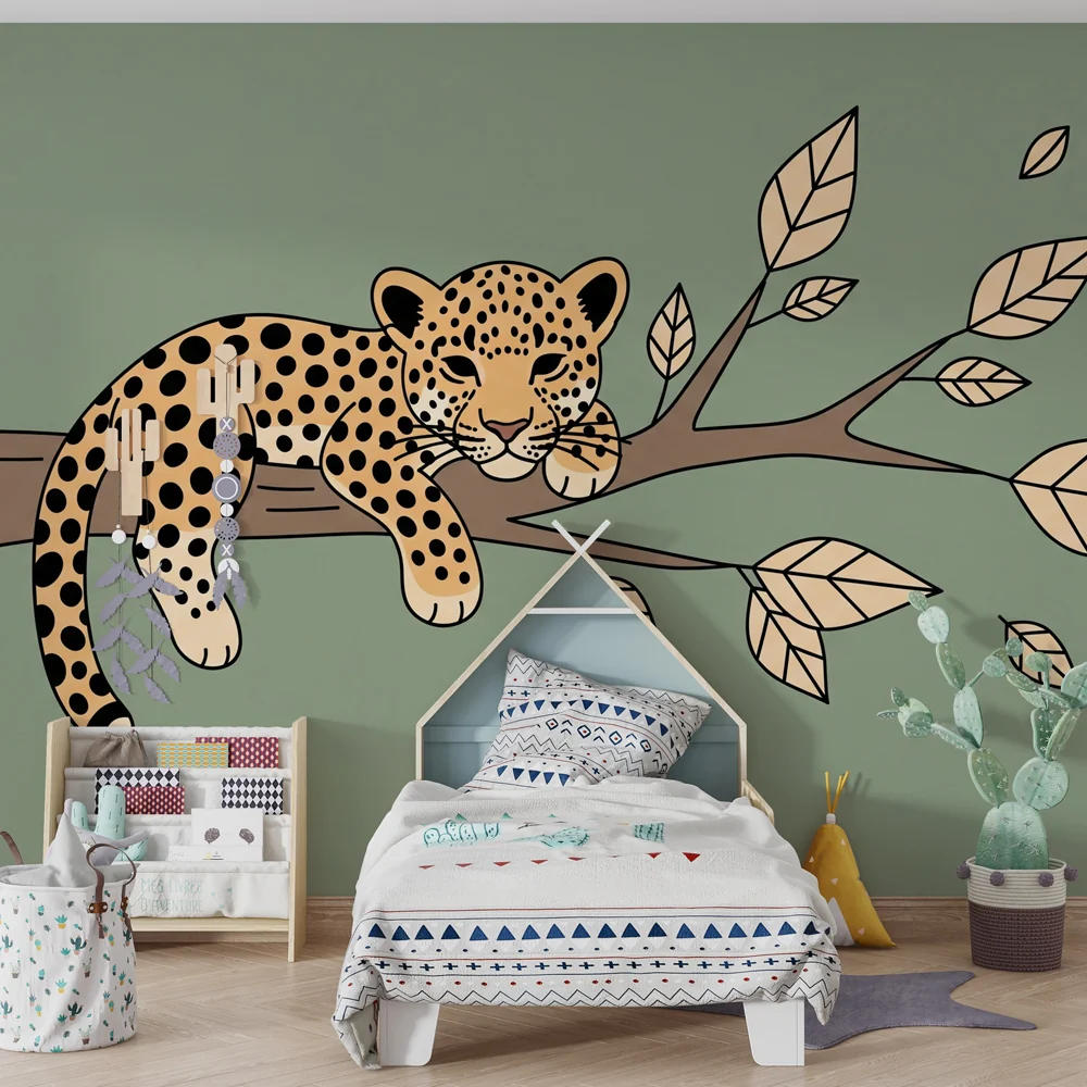Papel de parede crianç | Leopardo tranquilo em um galho