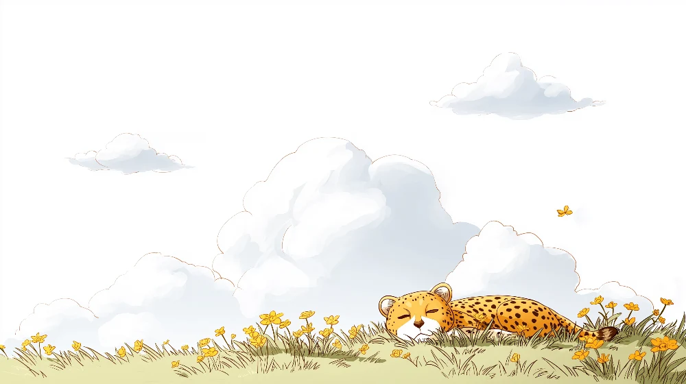 Papel de parede crianç | Leopardo tranquilo no meio de flores amarelas