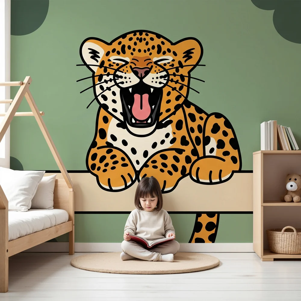 Papel de parede crianç | Leopardo travesso em seu galho