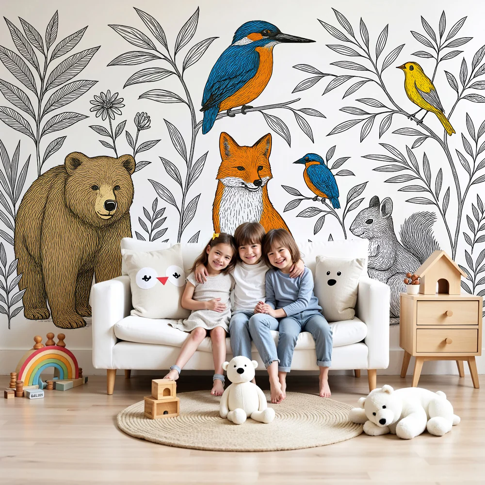 Papel de parede crianç | Lindos animais da floresta e natureza selvagem