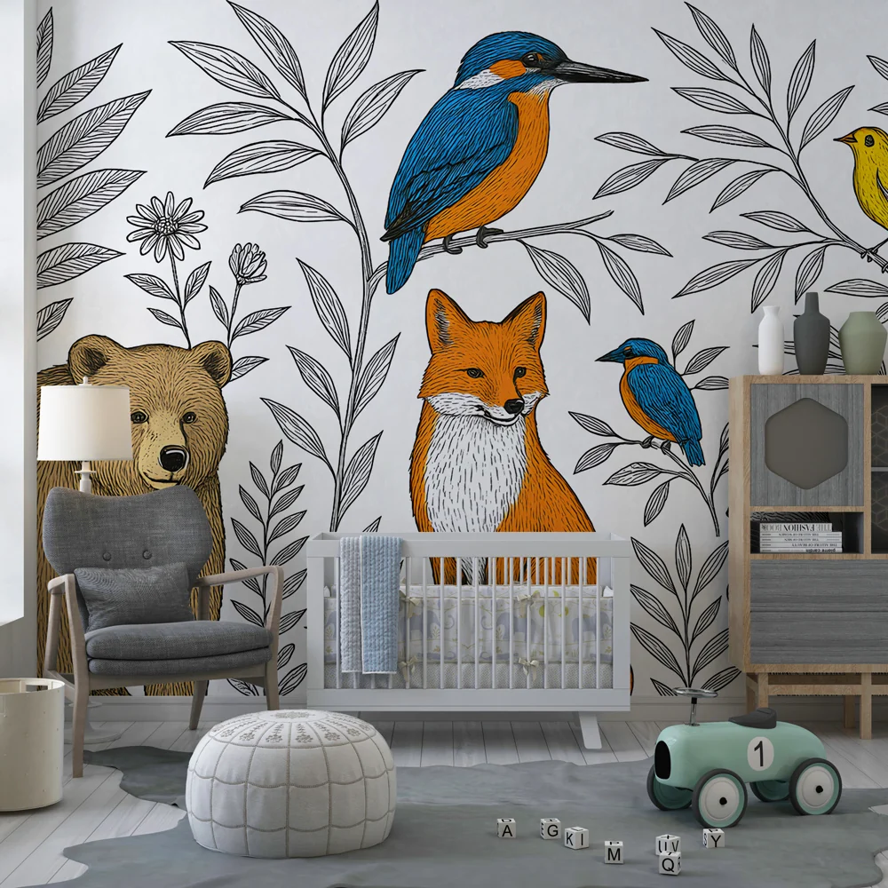 Papel de parede crianç | Lindos animais da floresta e natureza selvagem