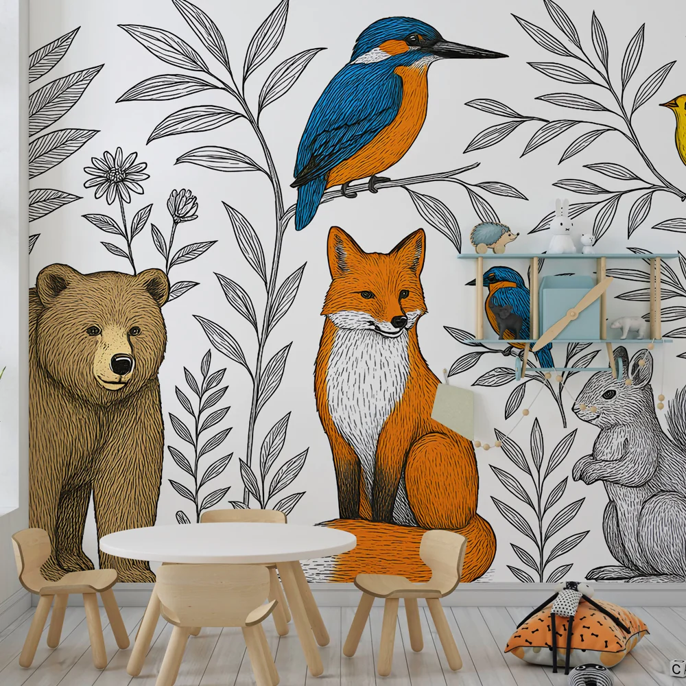 Papel de parede crianç | Lindos animais da floresta e natureza selvagem
