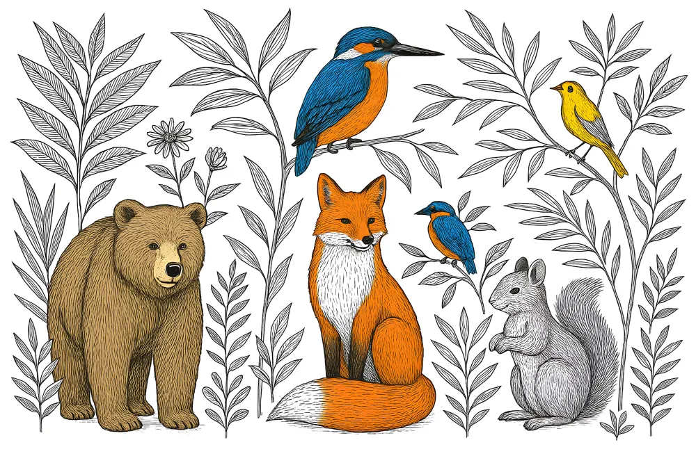 Papel de parede crianç | Lindos animais da floresta e natureza selvagem