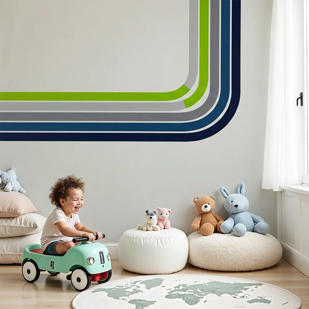 Papel de parede crianç | Linhas modernas e coloridas para um ambiente dinâmico