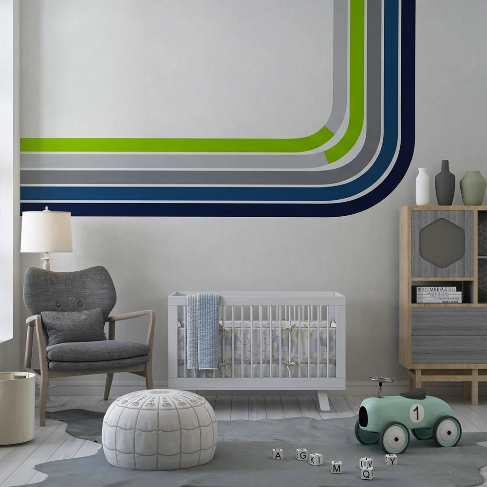 Papel de parede crianç | Linhas modernas e coloridas para um ambiente dinâmico