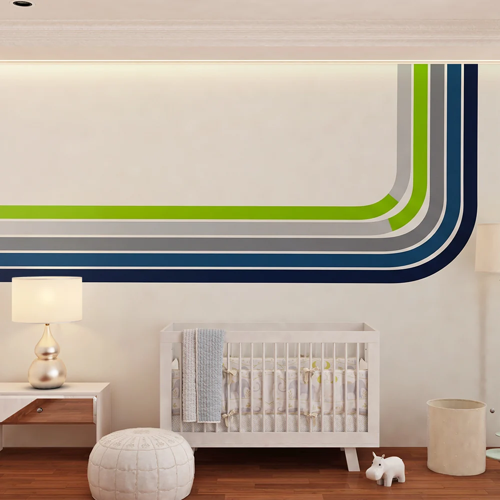 Papel de parede crianç | Linhas modernas e coloridas para um ambiente dinâmico