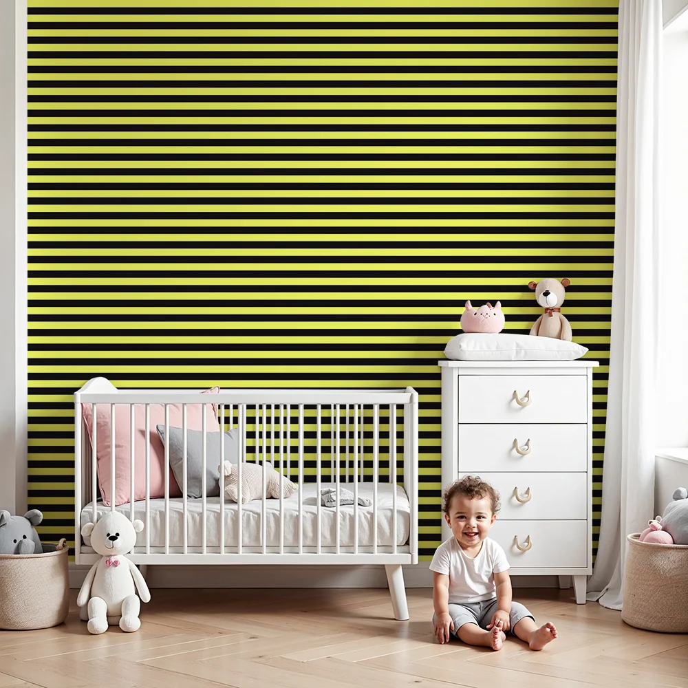 Papel de parede crianç | Listras dinâmicas em preto e amarelo