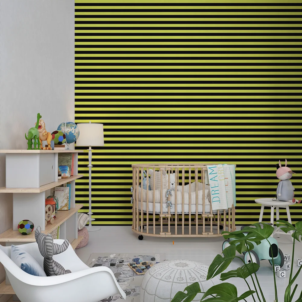 Papel de parede crianç | Listras dinâmicas em preto e amarelo