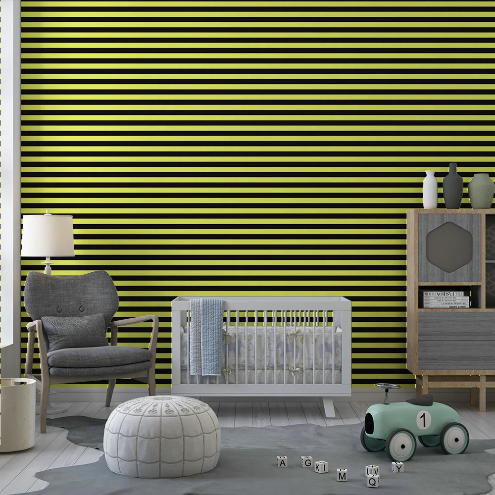 Papel de parede crianç | Listras dinâmicas em preto e amarelo