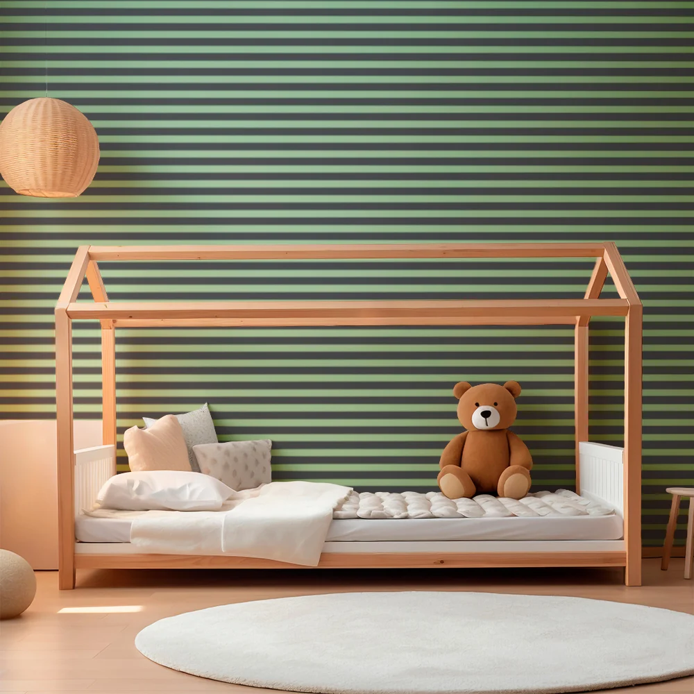 Papel de parede crianç | Listras modernas em verde e preto