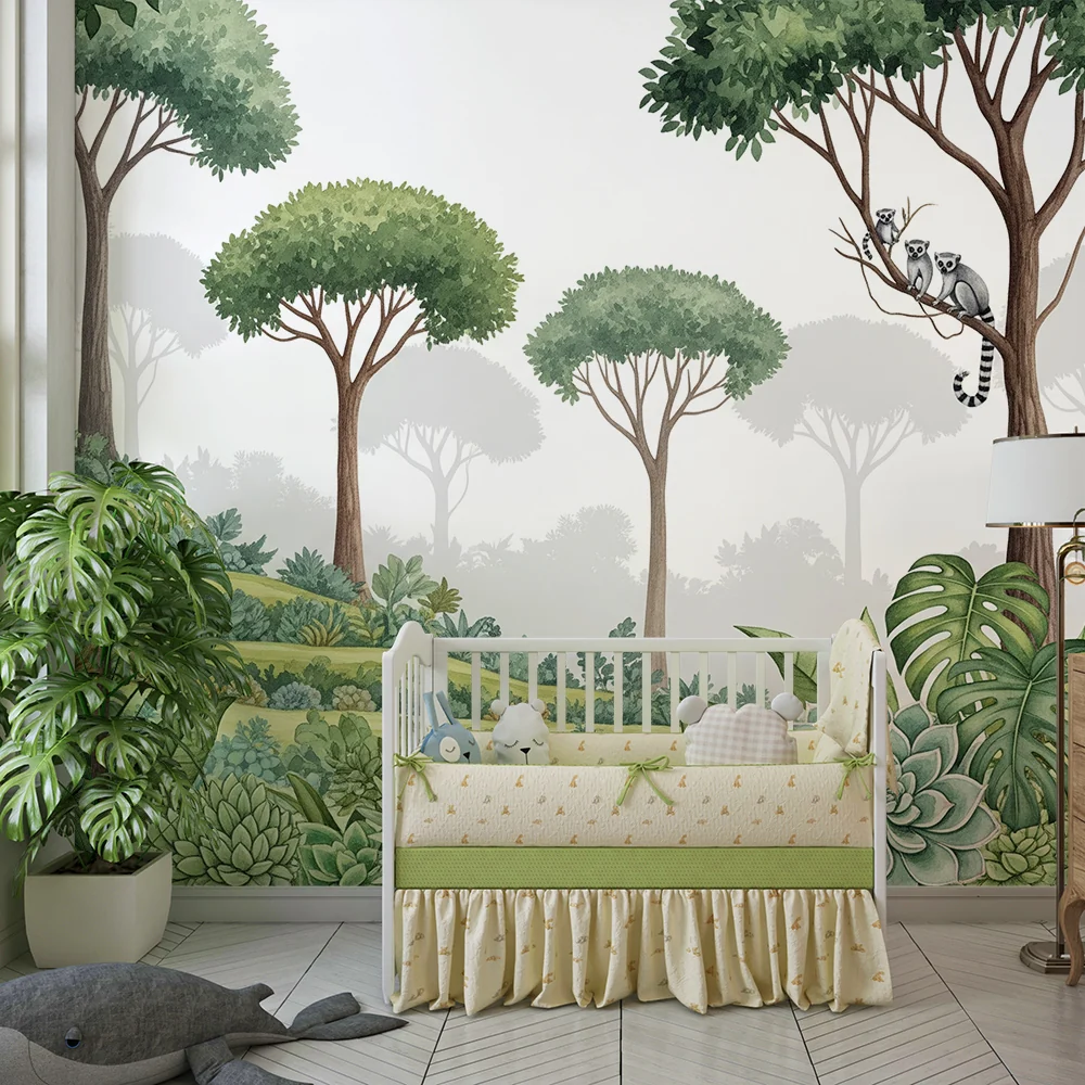 Papel de parede crianç | Lémures e vegetação luxuriante em um cenário natural