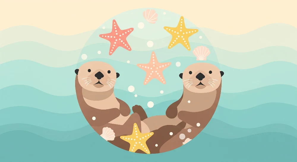 Papel de parede crianç | Lontras divertidas e estrelas-do-mar em um oceano tranquilo