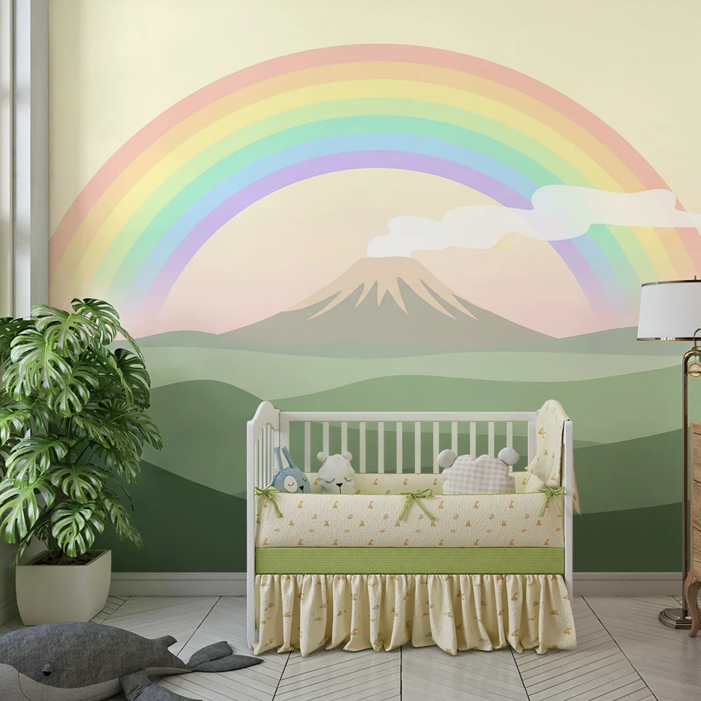 Papel de parede crianç | Majestosa montanha sob um arco-íris pastel