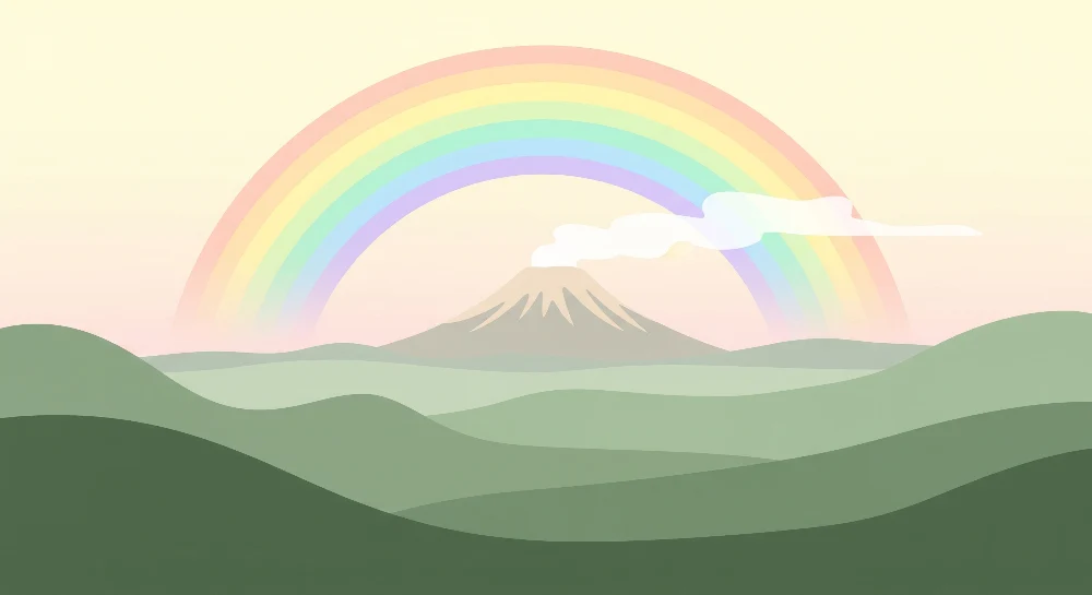 Papel de parede crianç | Majestosa montanha sob um arco-íris pastel