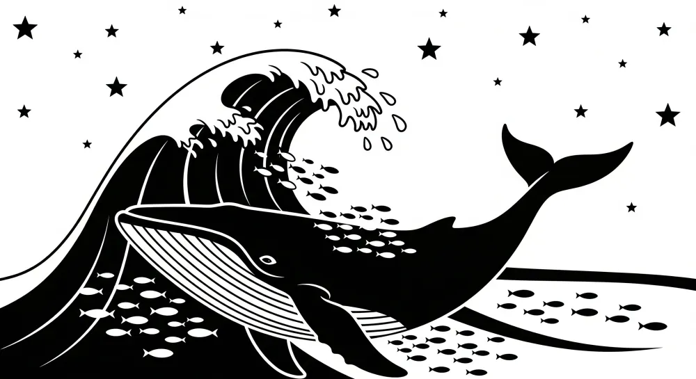 Papel de parede crianç | Majestoso baleia e ondas sob um céu estrelado