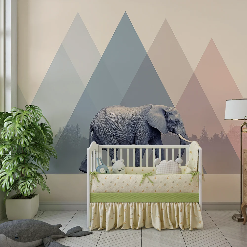 Papel de parede crianç | Majestoso elefante no meio das montanhas pastel