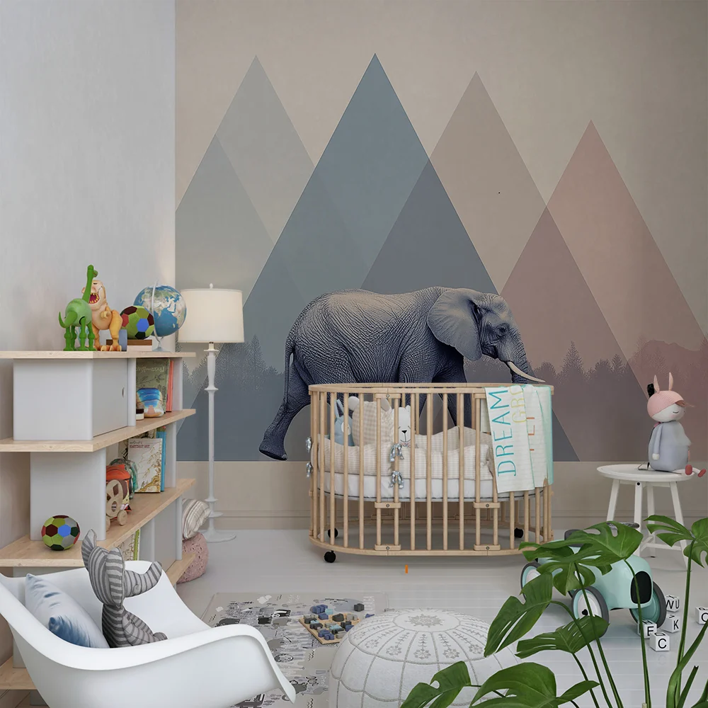 Papel de parede crianç | Majestoso elefante no meio das montanhas pastel