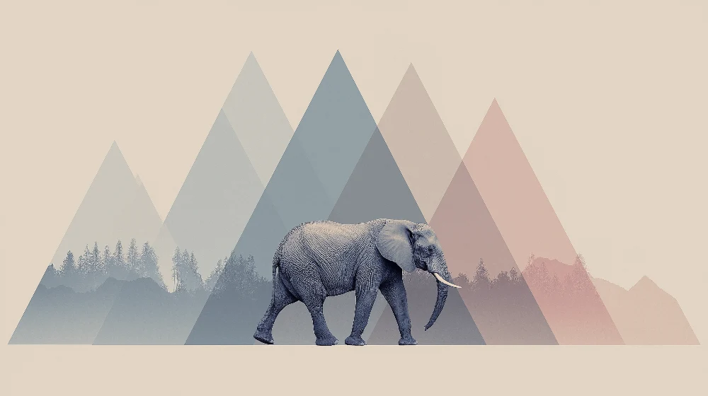 Papel de parede crianç | Majestoso elefante no meio das montanhas pastel