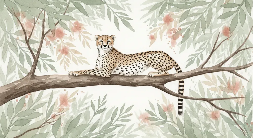Papel de parede crianç | Majestoso leopardo e folhagem exótica