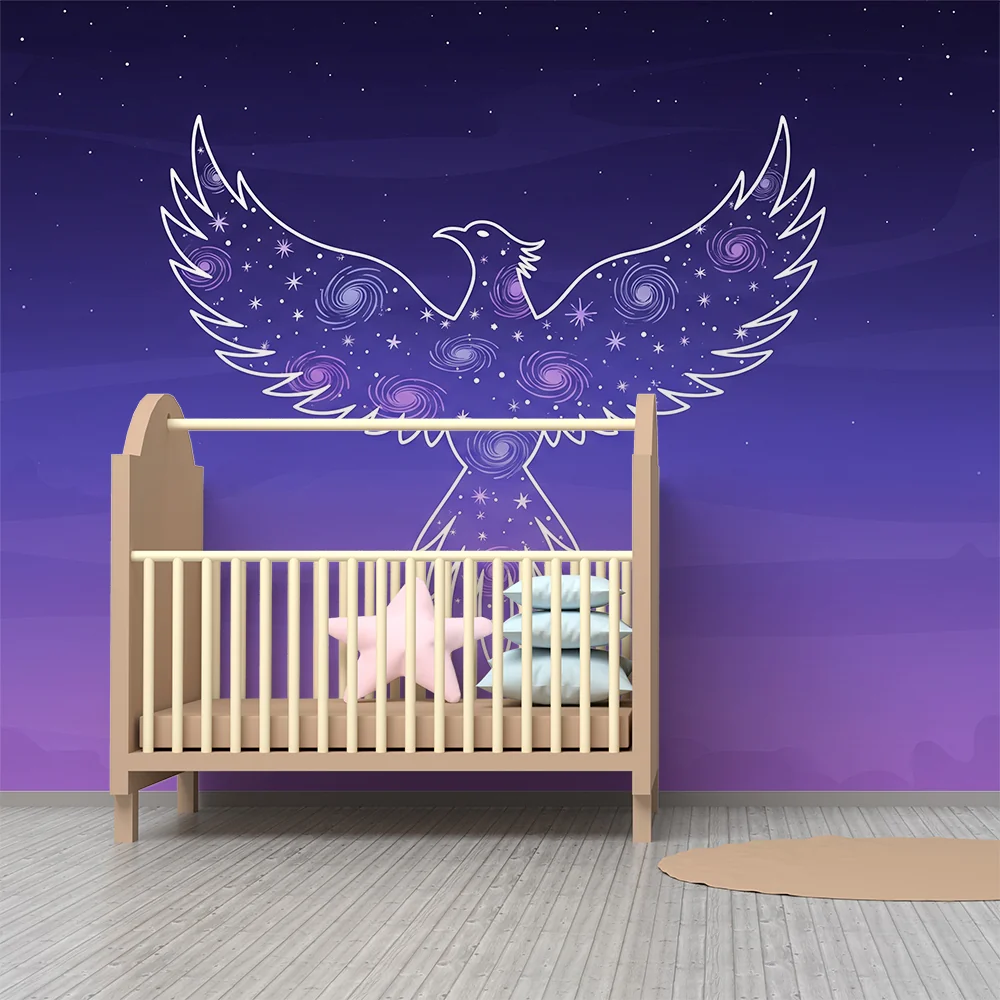 Papel de parede crianç | Majestoso pássaro em um céu estrelado roxo