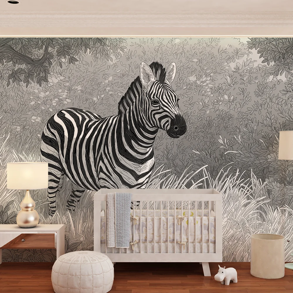 Papel de parede crianç | Majestoso zebra em um cenário natural em preto e branco