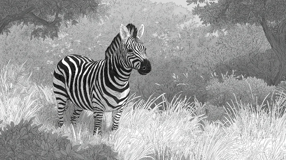 Papel de parede crianç | Majestoso zebra em um cenário natural em preto e branco