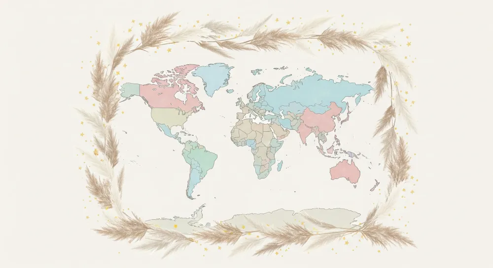 Papel de parede crianç | Mapa suave do mundo com cores pastel e elementos naturais