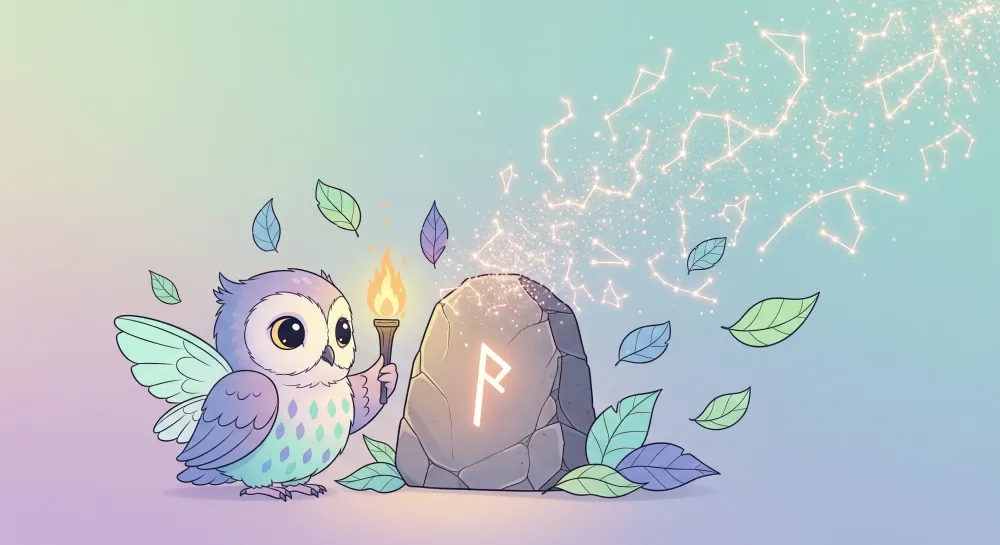 Papel de parede crianç | Mágica coruja com runa e estrelas cintilantes