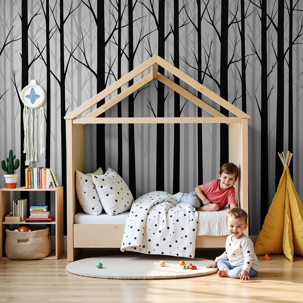 Papel de parede crianç | Minimalistichna gora v cherno i bialo