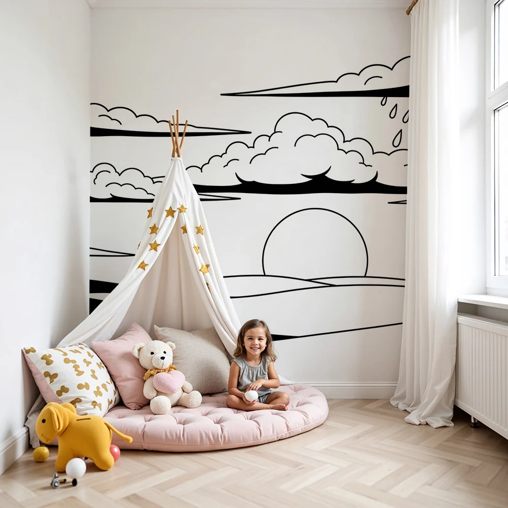 Papel de parede crianç | Minimalistichna peizazh s oblatsi i dazhd