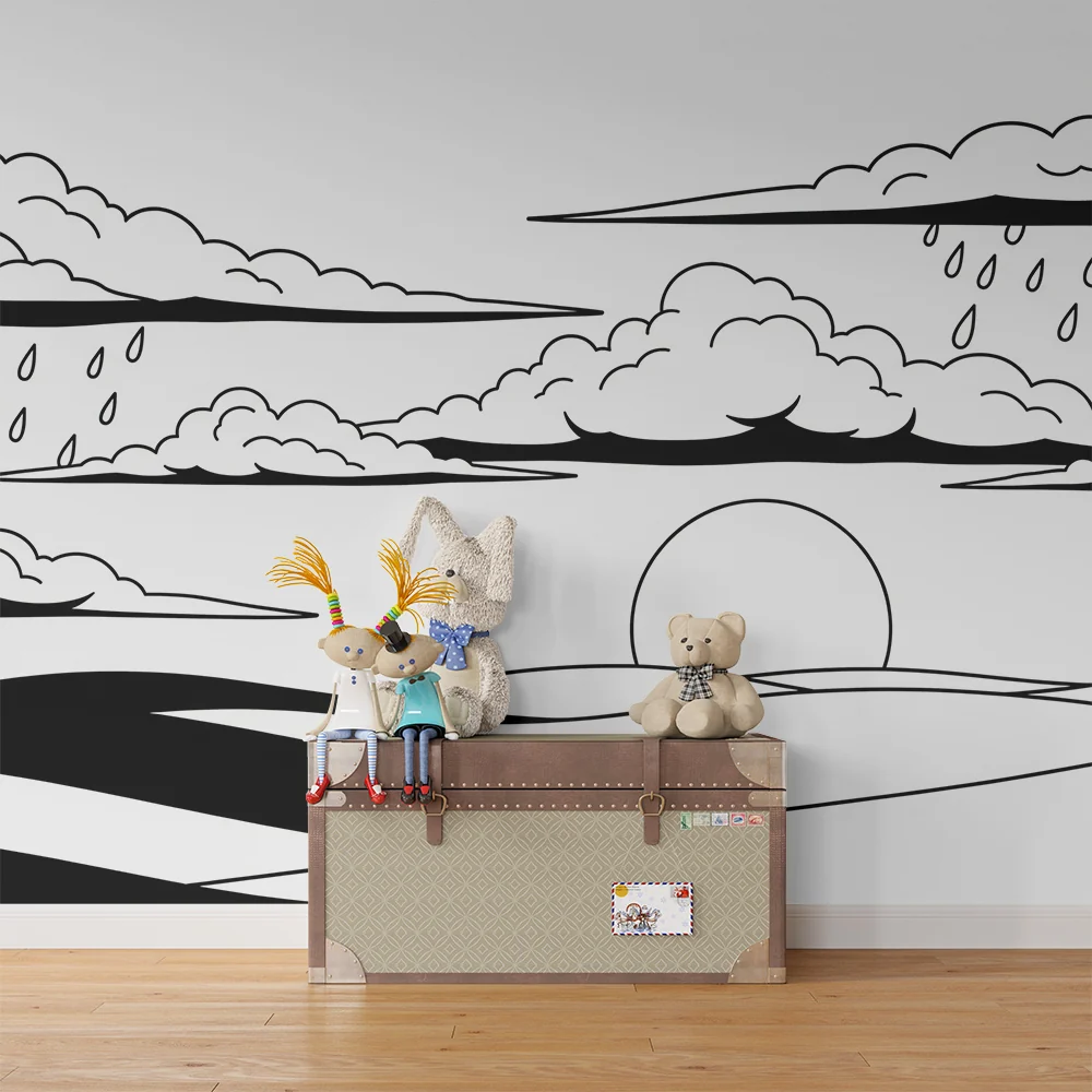 Papel de parede crianç | Minimalistichna peizazh s oblatsi i dazhd