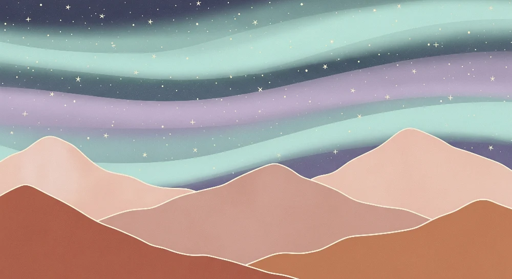 Papel de parede crianç | Montanha paisagem sob um céu estrelado em tons suaves
