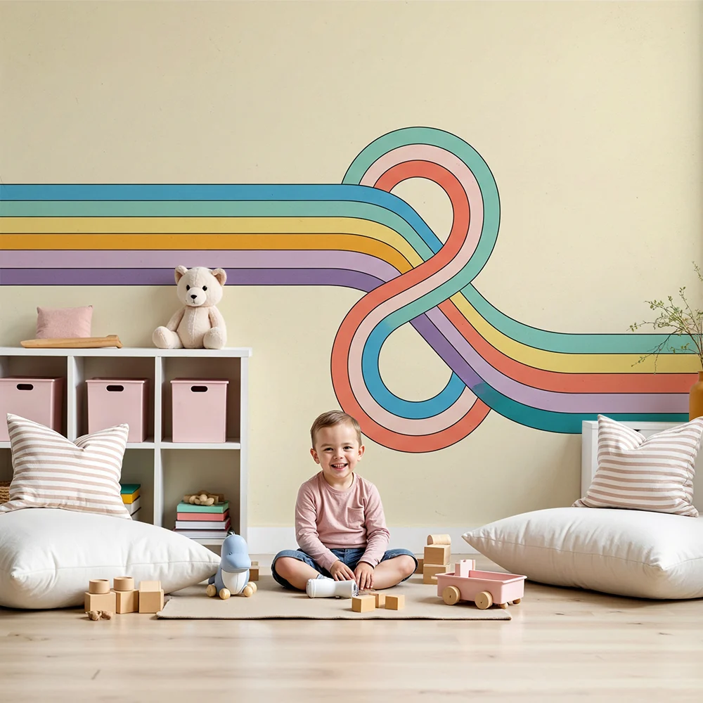 Papel de parede crianç | Motivos coloridos e linhas fluídas para um ambiente alegre