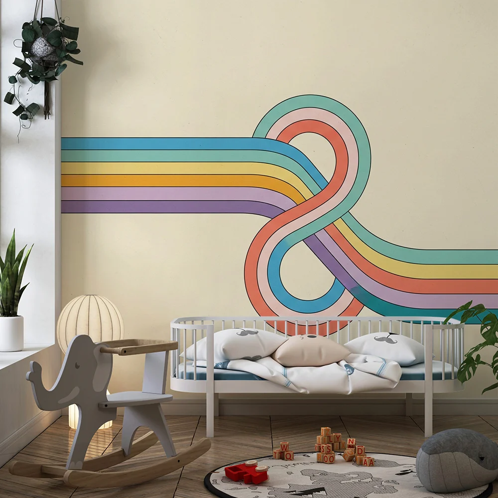 Papel de parede crianç | Motivos coloridos e linhas fluídas para um ambiente alegre