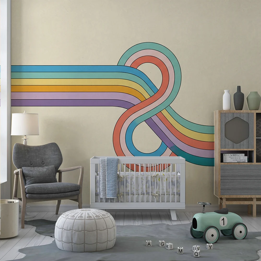 Papel de parede crianç | Motivos coloridos e linhas fluídas para um ambiente alegre