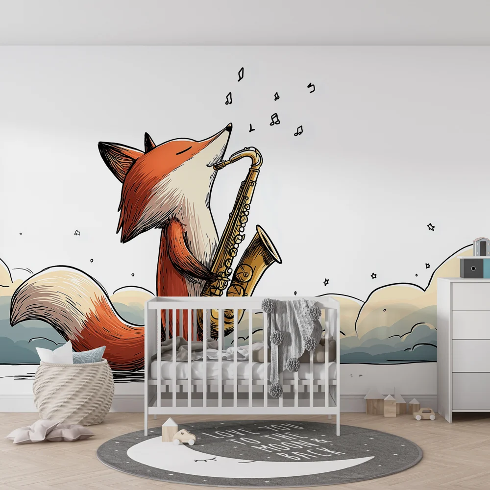 Papel de parede crianç | Músico raposa com saxofone