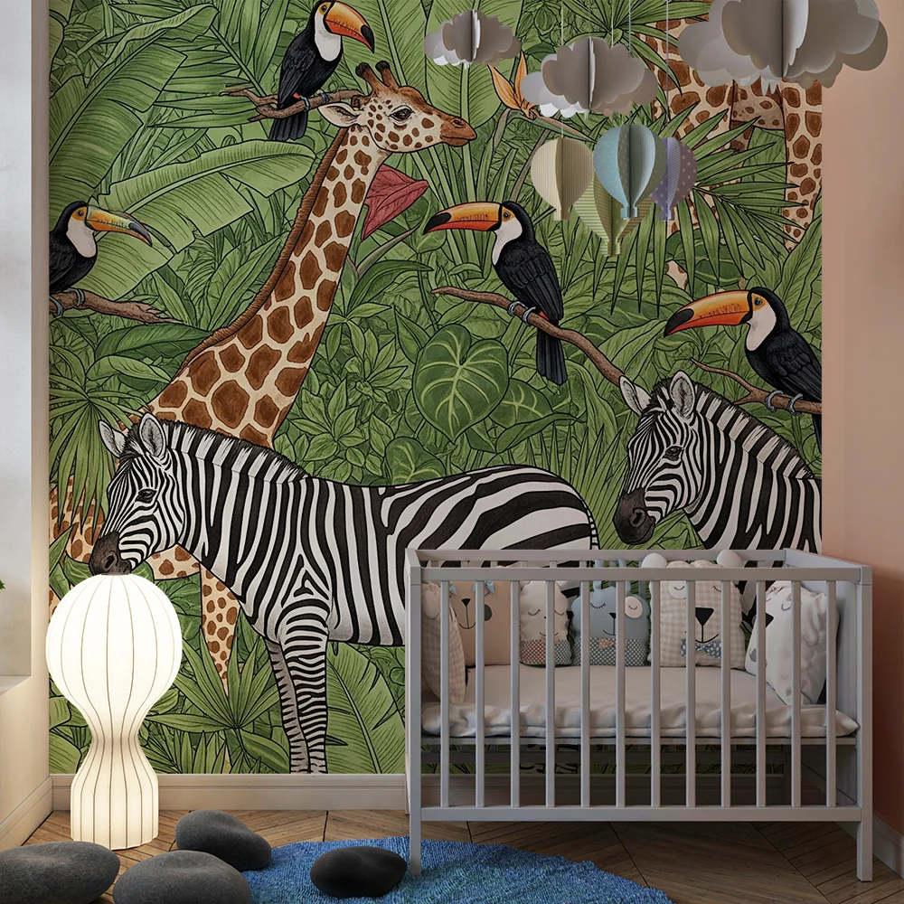 Papel de parede crianç | Muito colorido safari com animais da selva