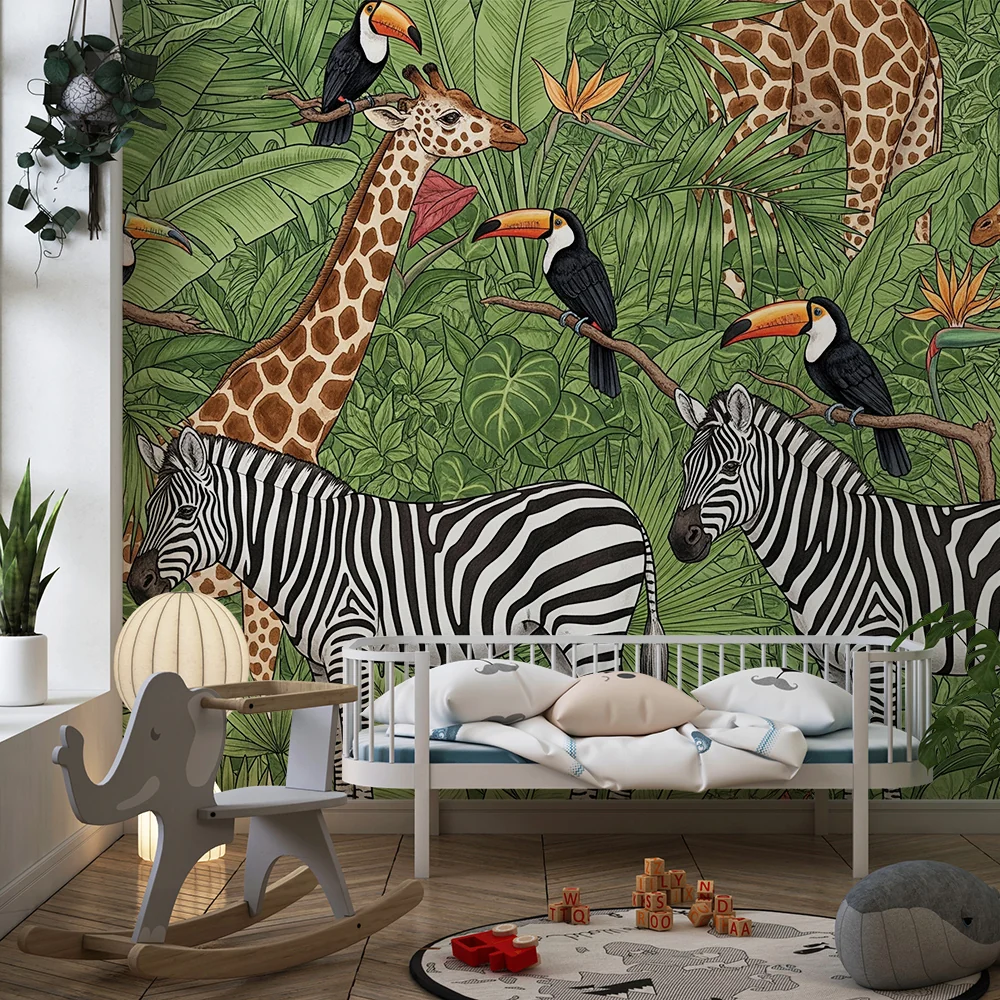 Papel de parede crianç | Muito colorido safari com animais da selva