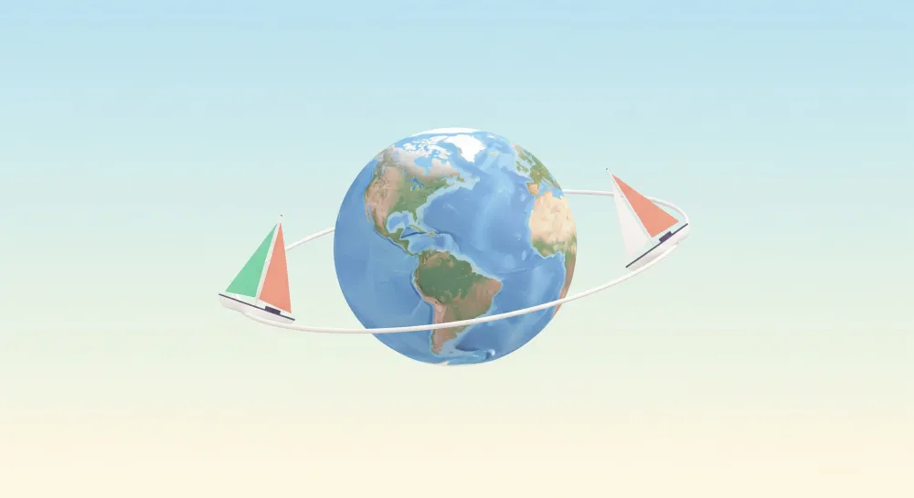 Papel de parede crianç | Mundo marinho com veleiros coloridos ao redor da Terra