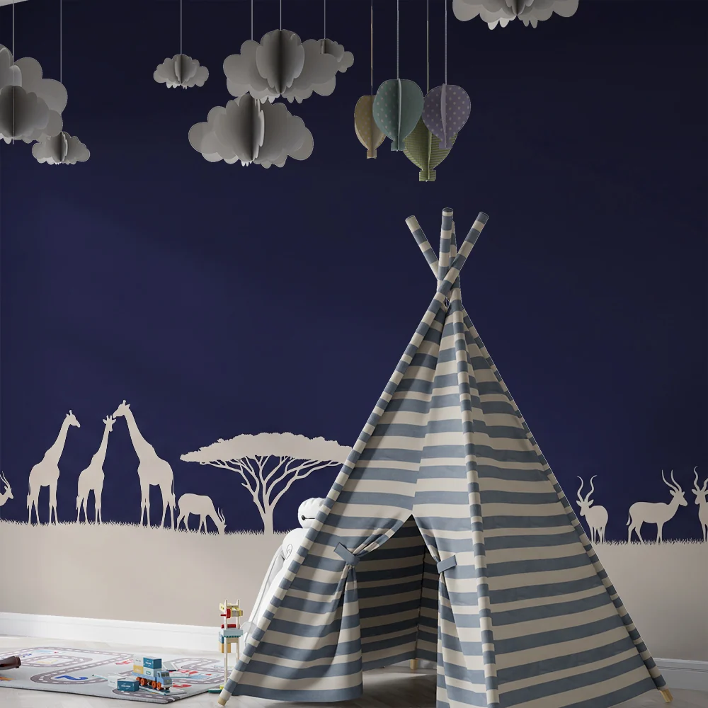 Papel de parede crianç | Nocturnal Safari com animais majestosos