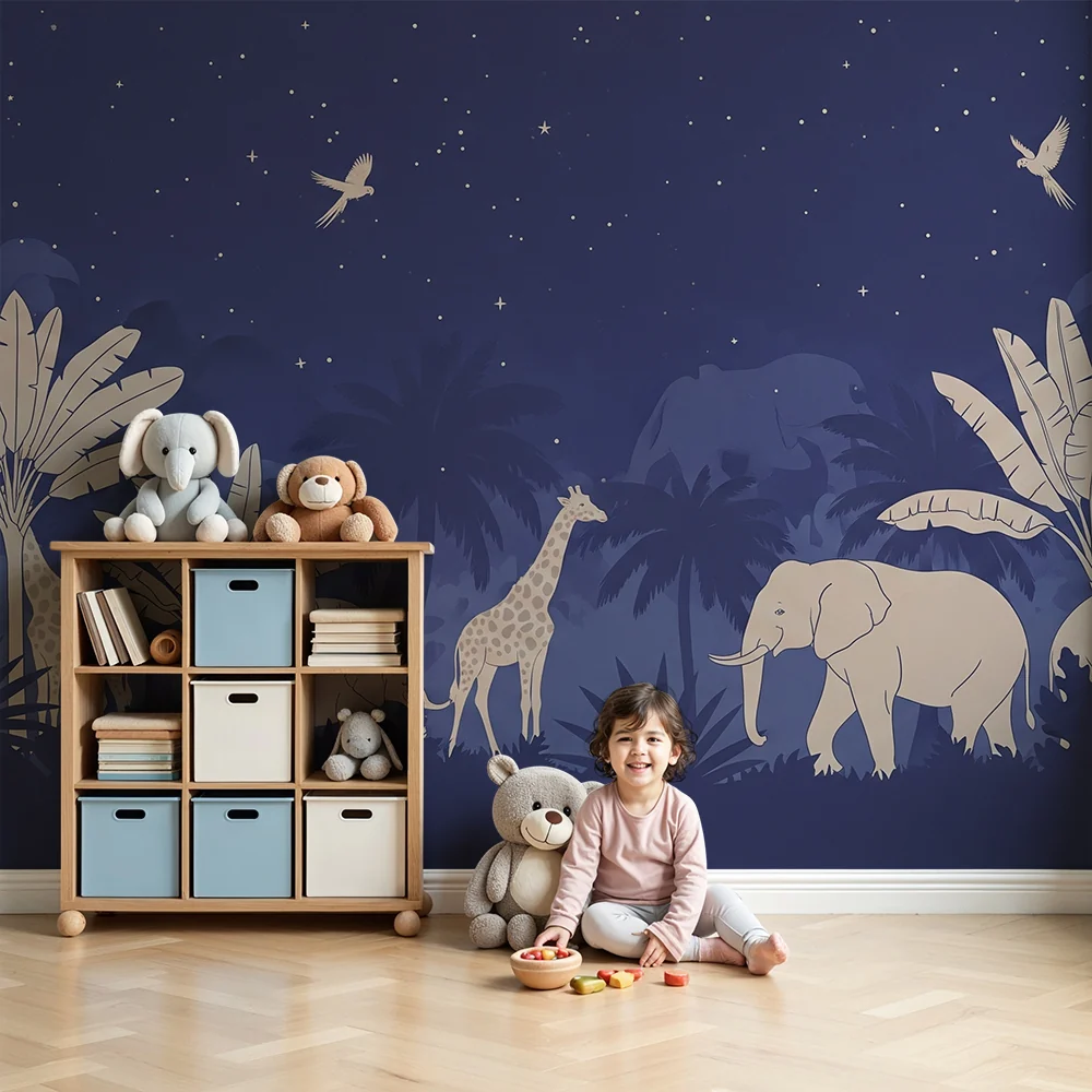 Papel de parede crianç | Nocturnal safari under stars