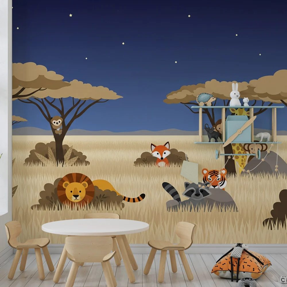 Papel de parede crianç | Noite de safari com animais encantadores