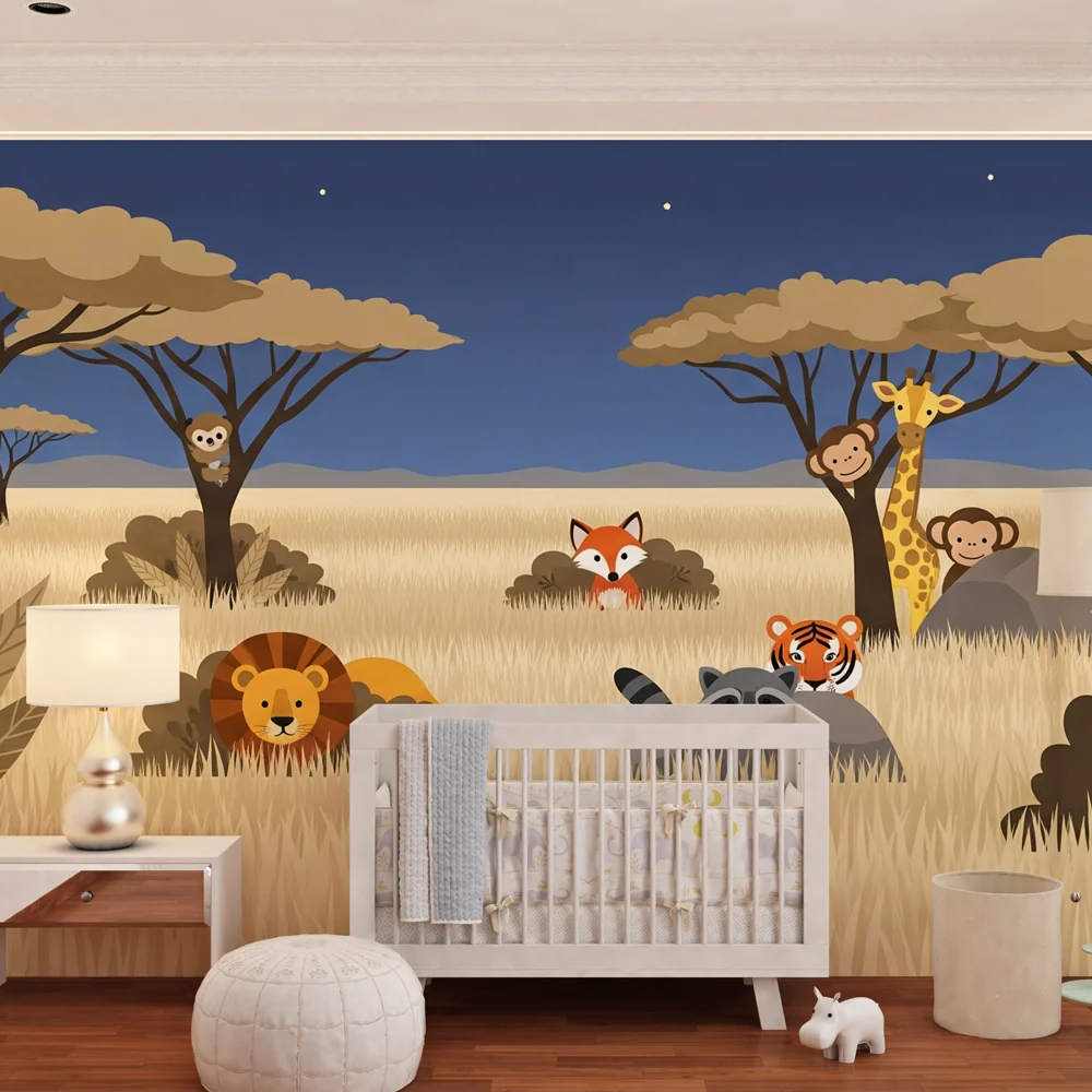 Papel de parede crianç | Noite de safari com animais encantadores